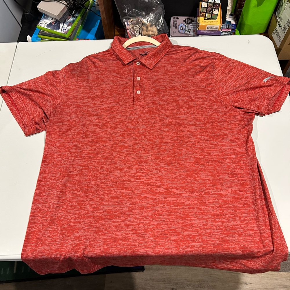 Puma Men's Heathered Red Polo Shirt, XXL